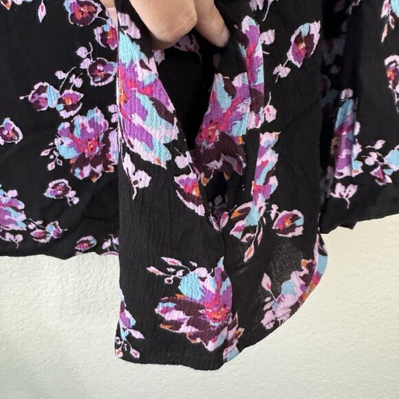Lane Bryant Blouse Top Womens Size 22 Floral Flare Sleeve Hem Black Pink - Picture 5 of 10